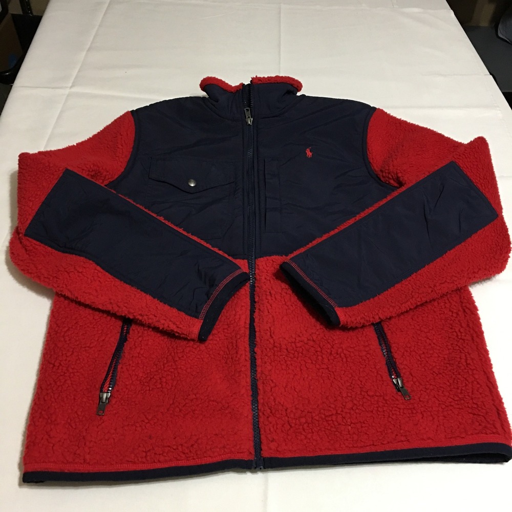 Polo Ralph Lauren Jacket XL Boys Colorblock Paneled Sherpa Fleece Red Denali